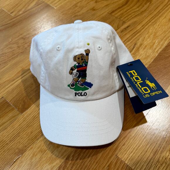 RARE Polo Ralph Lauren x US Open Tennis Bear Leather Strapback Hat Soldout NWT - Picture 1 of 3